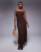 ASOS DESIGN ribbed one-shoulder neck scarf midi dress in chocolate