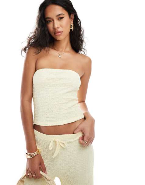 ASOS DESIGN textured bandeau top co ord in lemon - view 1