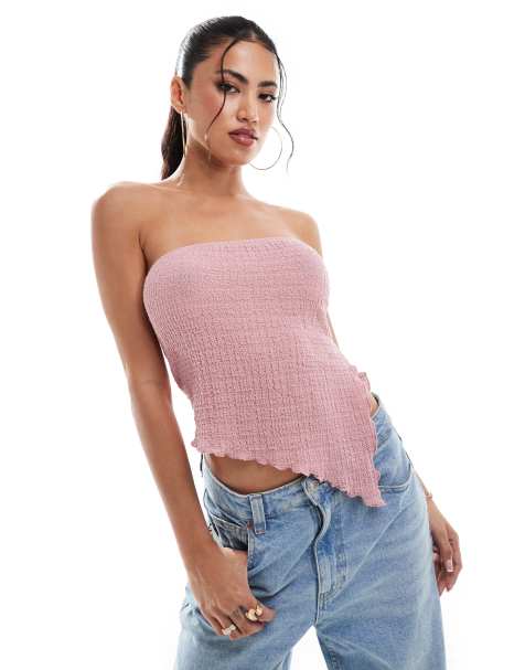 ASOS DESIGN textured bandeau top in pink - view 1