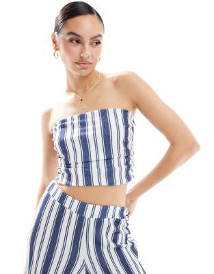 Asos Design Textured Bandeau Top In Stripe - Part Of A Set-multi