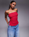 [ASOS DESIGN] ASOS DESIGN textured bandeau with split sides in cherry red L Cherry Red