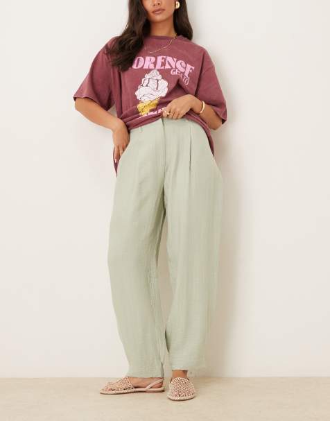 ASOS DESIGN textured barrel pants in sage - view 1