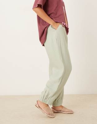 Asos Design Textured Barrel Pants In Green