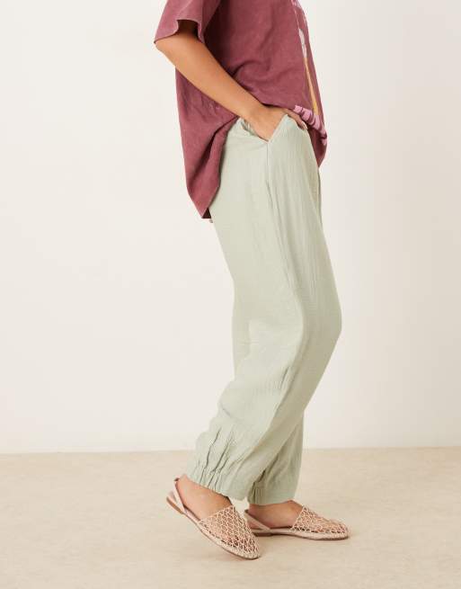 ASOS DESIGN textured barrel pants in sage, 2 of 5