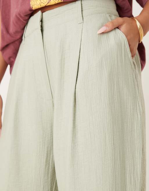 ASOS DESIGN textured barrel pants in sage, 3 of 5
