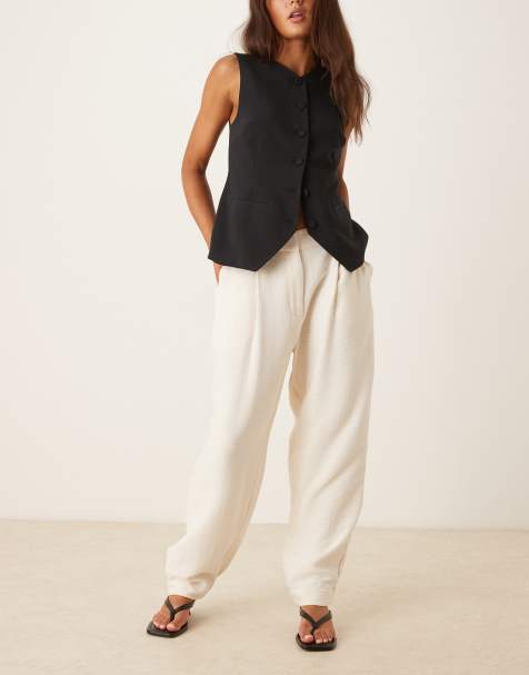 ASOS DESIGN textured barrel trousers in cream - view 1