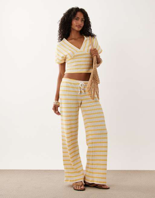 ASOS DESIGN textured batwing v neck top in yellow stripes - part of a set, 2 of 4