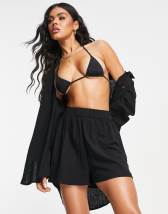 ASOS DESIGN crinkle beach shirt in black | ASOS