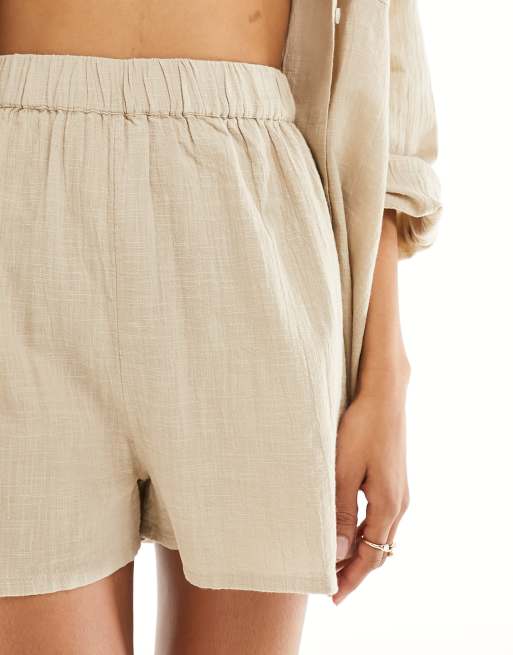 ASOS DESIGN textured beach short co-ord in natural, 5 of 5