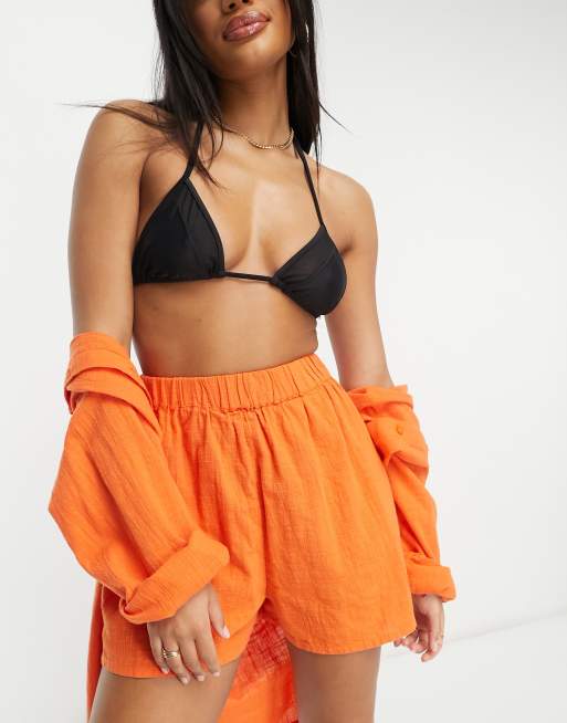 Bright Orange Textured Beach Shorts