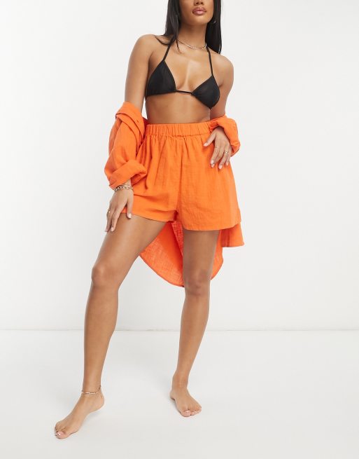 Bright Orange Textured Beach Shorts