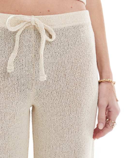 ASOS DESIGN textured beach wide leg trouser in neutral, 5 of 5