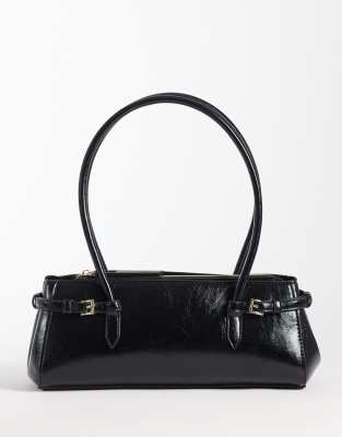 Asos Design Textured Belted Shoulder Bag In Black