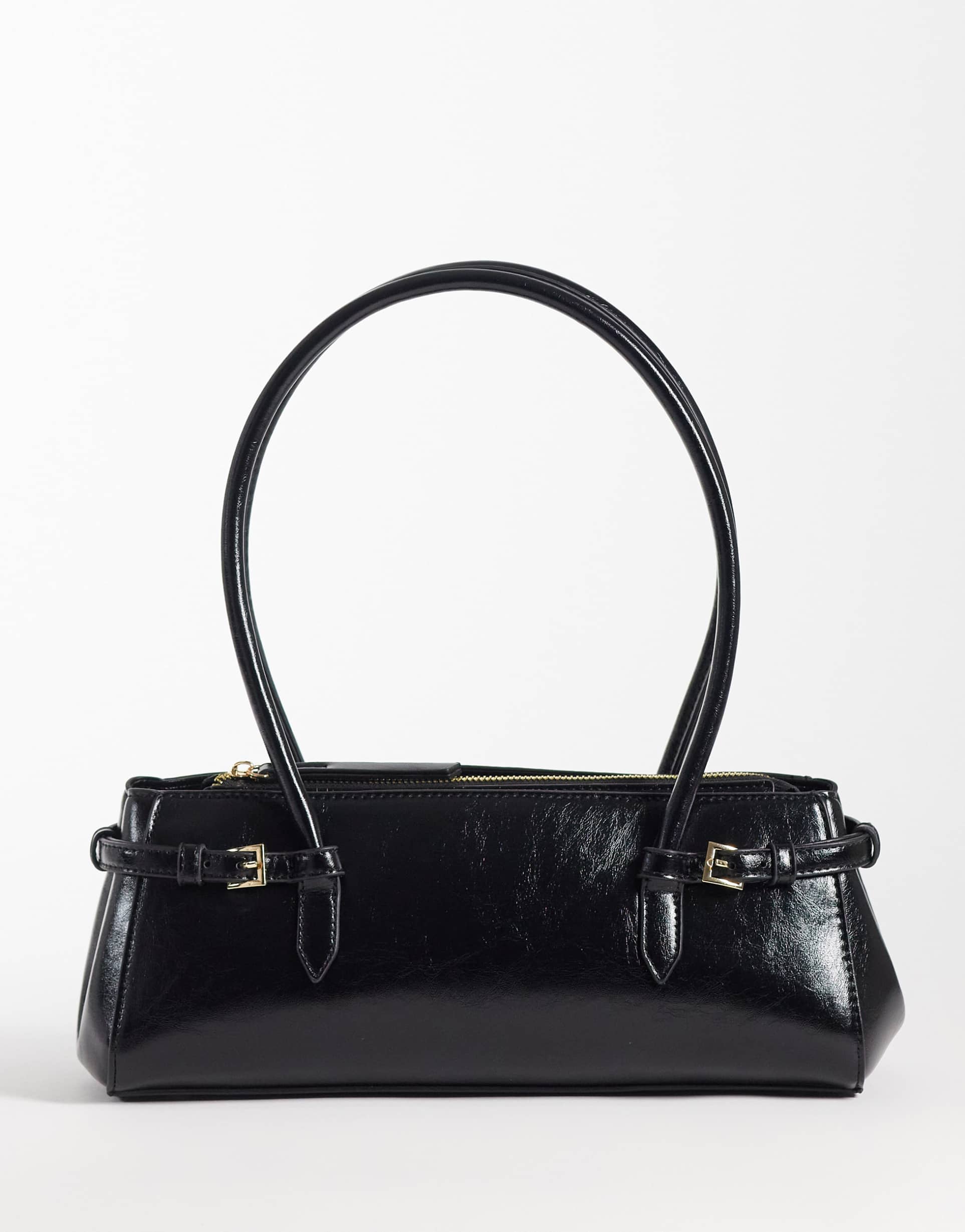 asos design textured belted shoulder bag in black