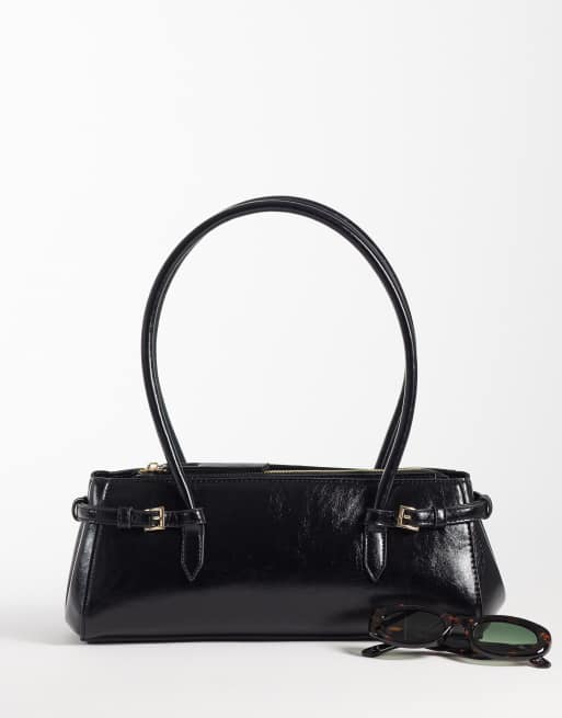 ASOS DESIGN textured belted shoulder bag in black, 2 of 4