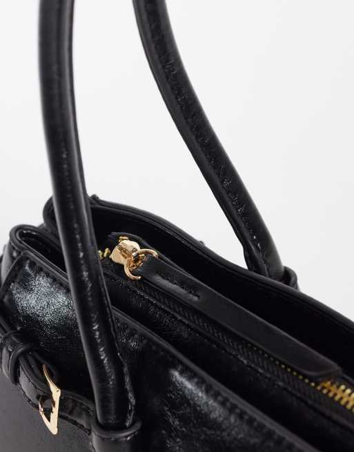 ASOS DESIGN textured belted shoulder bag in black, 3 of 4