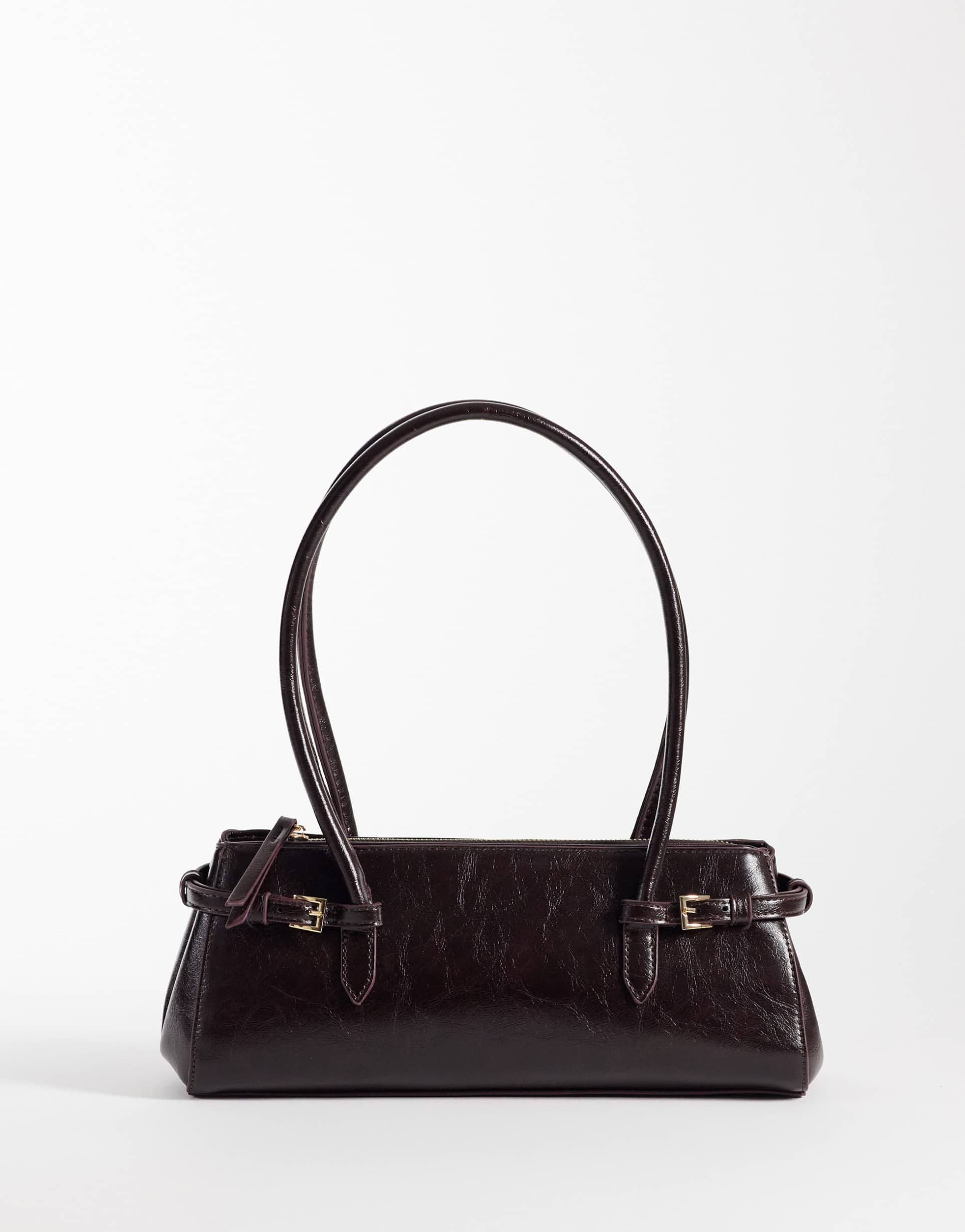asos design textured belted shoulder bag in dark plum