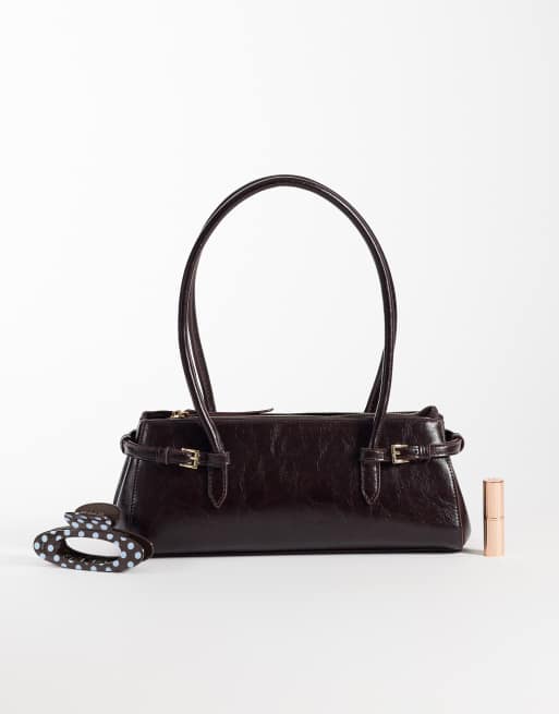 ASOS DESIGN textured belted shoulder bag in dark plum, 2 of 4