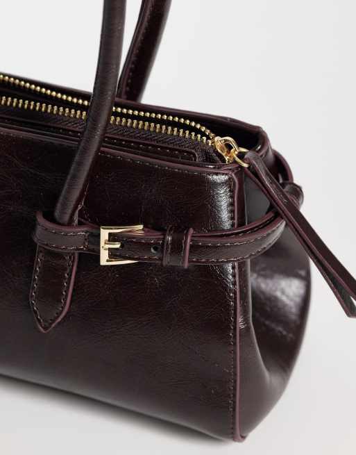 ASOS DESIGN textured belted shoulder bag in dark plum, 3 of 4