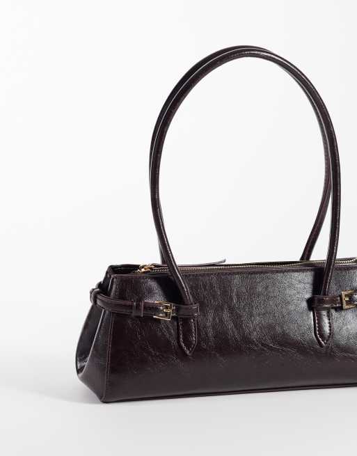 ASOS DESIGN textured belted shoulder bag in dark plum, 4 of 4