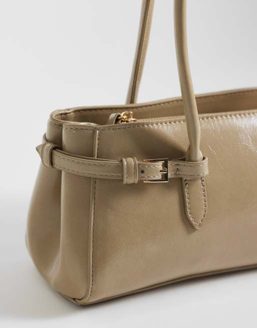 ASOS DESIGN textured belted shoulder bag in stone, 3 of 4
