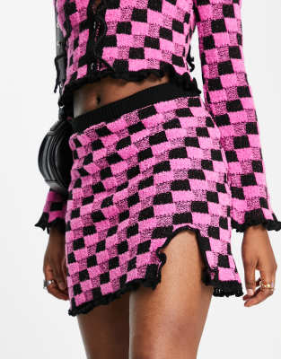 Asos Design Textured Boucle Mini Skirt In Checkerboard - Part Of A Set-multi