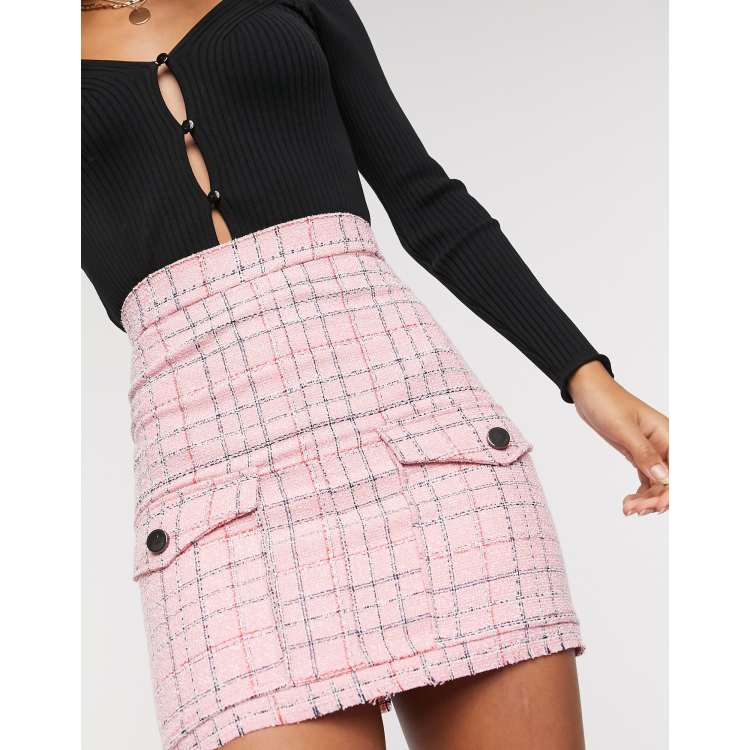 Pink boucle mini skirt sales