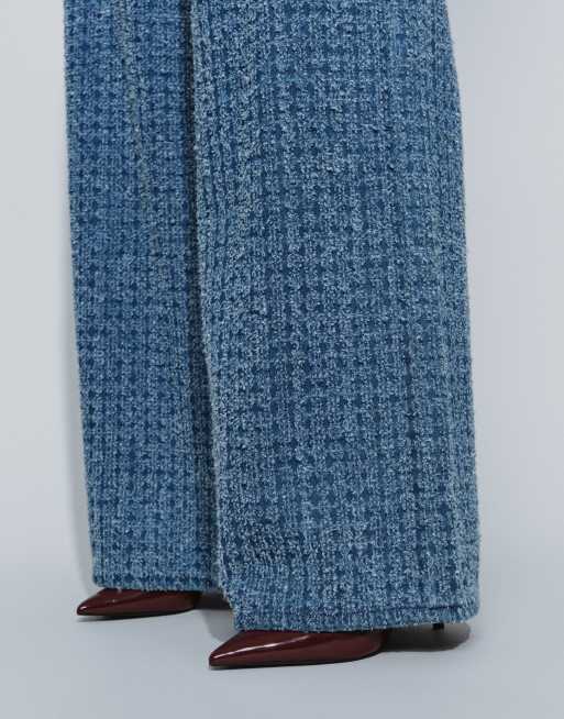 ASOS DESIGN textured boucle wide leg jean in mid blue, 4 of 7