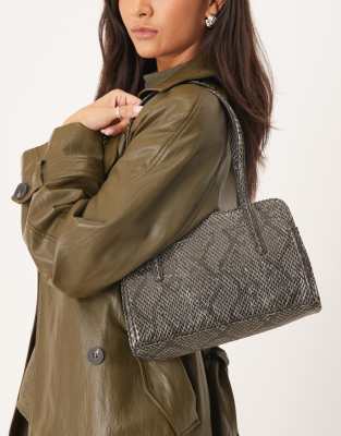Asos Design Textured Bowler Bag In Gray