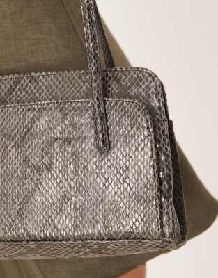 Asos Design Textured Bowler Bag In Gray