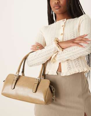 Asos Design Textured Bowler Bag With Key Chain Detail