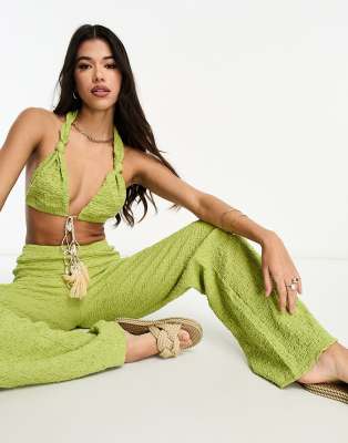 ASOS DESIGN textured bra top in lime - part of a set