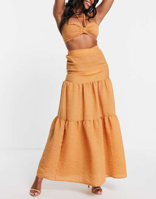 Burnt orange 2025 tiered maxi skirt