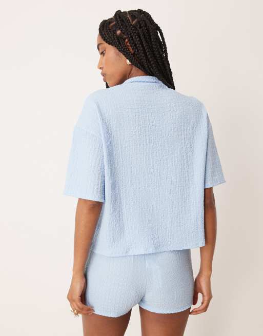 ASOS DESIGN textured broderie lace micro shorts in blue - part of a set, 4 of 5