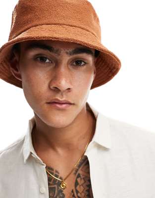 Asos Design Textured Bucket Hat In Brown