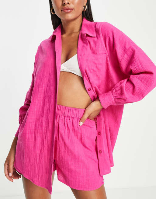 ASOS DESIGN pointelle button up top in pink