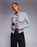 [ASOS DESIGN] ASOS DESIGN textured button through long sleeve t-shirt in silver grey-Multi XS GREY