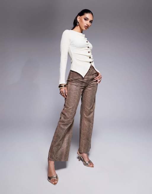 ASOS DESIGN textured button up long sleeve t-shirt in cream, 3 of 4