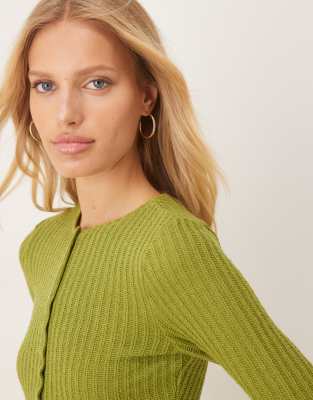 Asos Design Textured Button Up Long Sleeve Top In Green