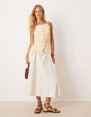 asos design textured button up strappy top in buttermilk yellow