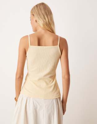 asos design textured button up strappy top in buttermilk yellow