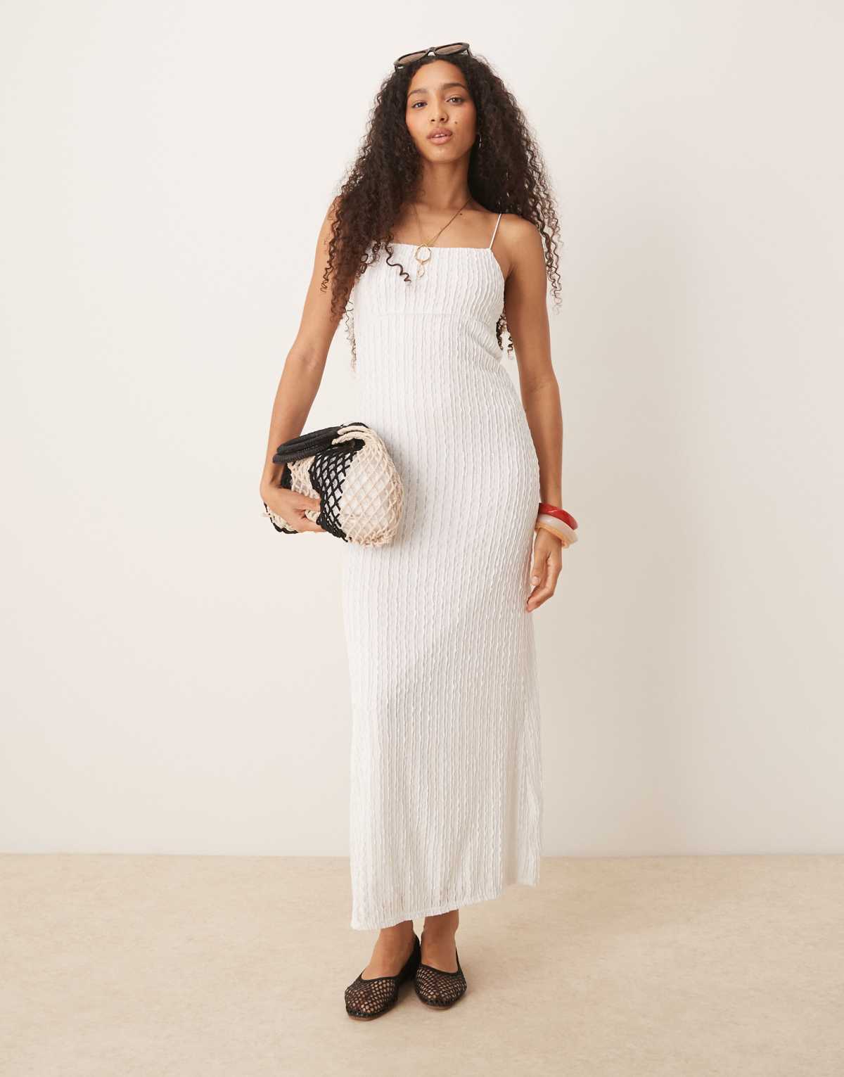 ASOS DESIGN textured cami midi dress in white