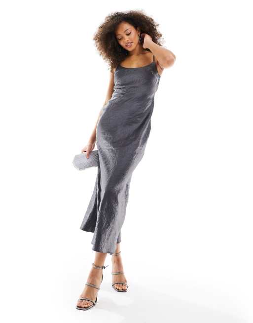 Collusion Parachute Tiered Cami Mini Dress In Charcoal-gray