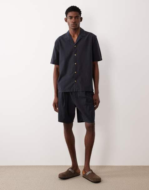 ASOS DESIGN textured camp collar set in black - view 1