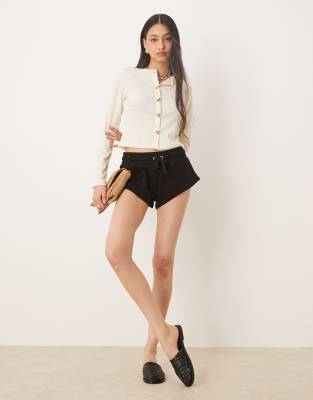 Asos Design Textured Cardigan With Golden Button Details In White
