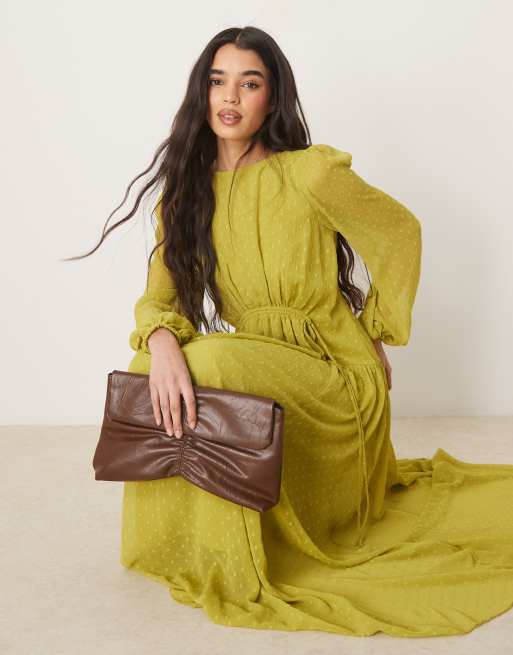 ASOS DESIGN textured channel detail maxi dress in pale green