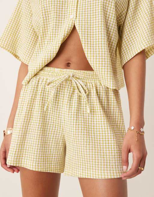 ASOS DESIGN textured check boxer short co ord in green, 5 of 5