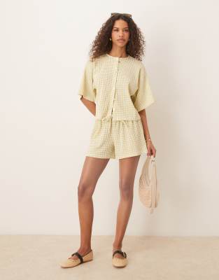 ASOS DESIGN textured check boxy shirt in green - part of a set