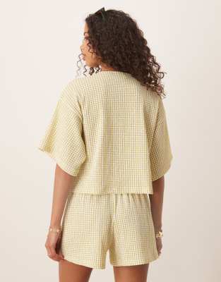 ASOS DESIGN textured check boxy shirt in green - part of a set