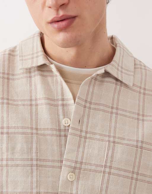 ASOS DESIGN textured check overshirt in beige, 5 of 5